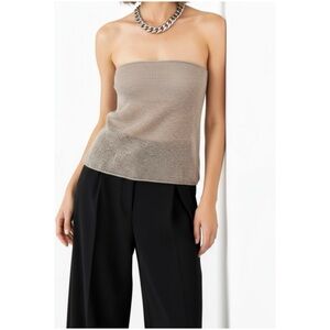 ST. AGNI Recycled Mesh Strapless Knit Top, Fog, Large